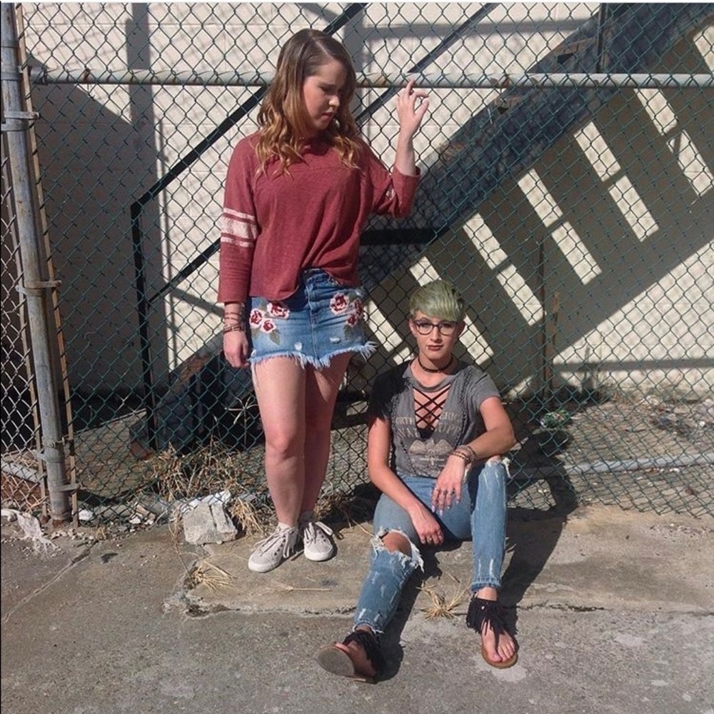 Free People Wild Rose Denim Skirt